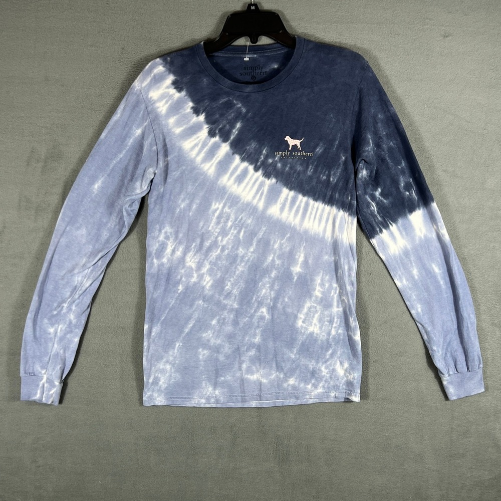 Simply Southern Women Long Sleeve T-Shirt S Blue Tie Dye Dogs Dont Lie Love Tee